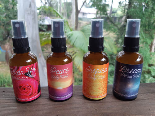 Crystal-infused aromatherapy body mists by Angie Savva