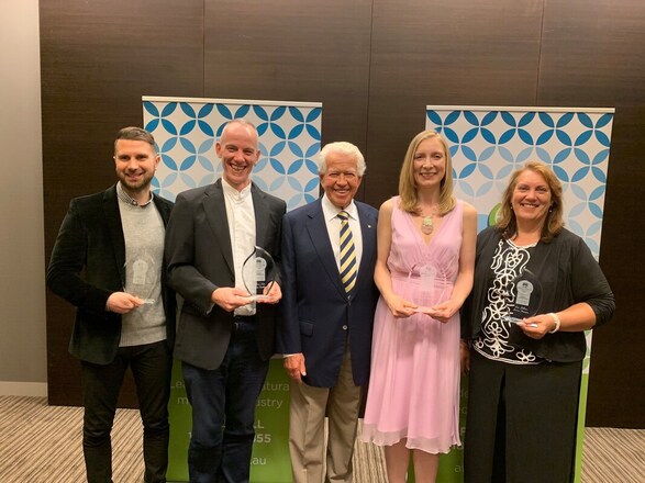 Angie Savva Practitioner of the Year at the 2019 ATMS Natural Medicine Awards, with Marcus Blackmore and Finalists
